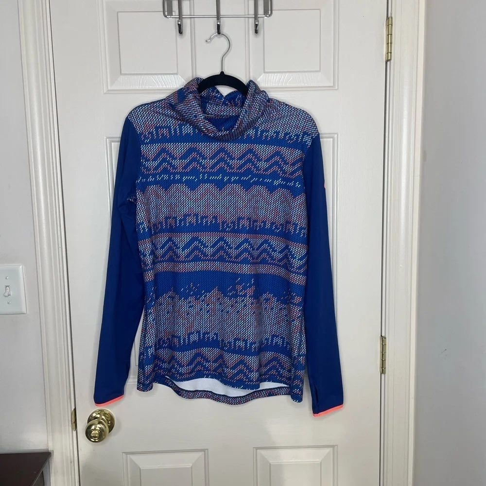 Nike Pro Dri-Fit‎ blue & orange knit graphic cowl neck sweatshirt | XL